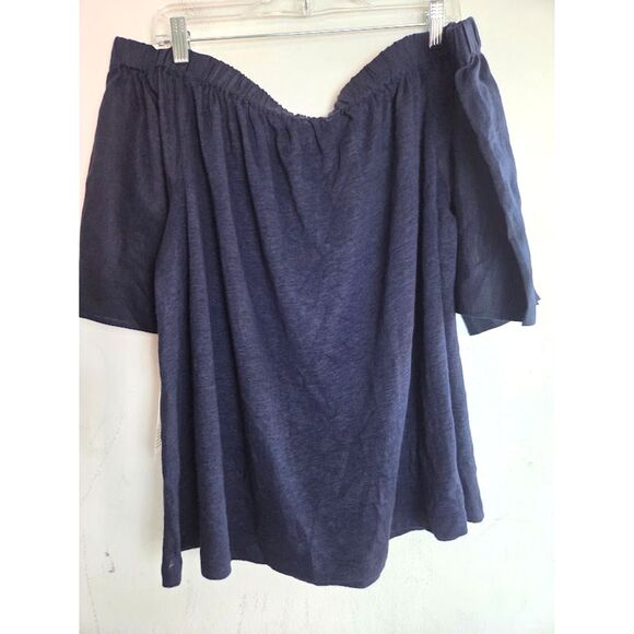 NWT Chico's Dark Navy Blue 100% Linen Off the Shoulder Boxy Blouse size 3/XL - Picture 1 of 7